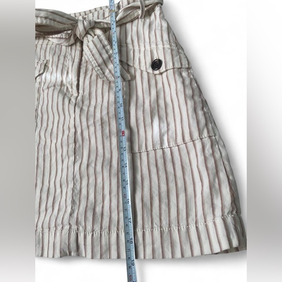 Ann Taylor Striped Linen Blend Mini Skirt, Paperbag Tie Waist - Neutral - Size 0 - Picture 11 of 11